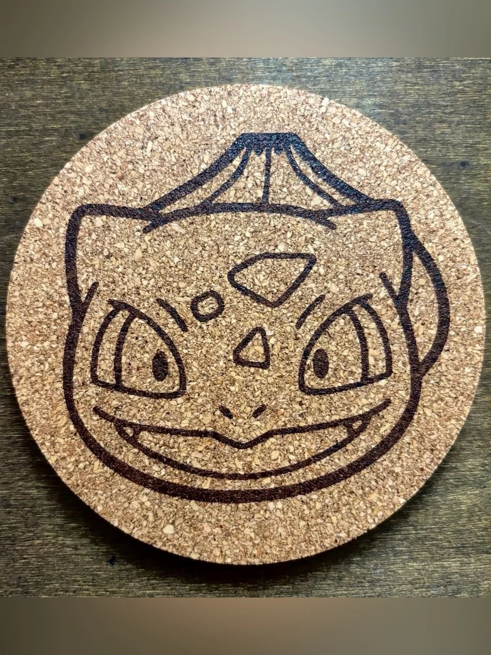 Pokemon Bulbasaur Face Laser Engraved Cork Coaster